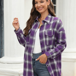 Full Size Plaid Button Up Pocketed Shirt