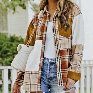 Double Take Plaid Color Block Dropped Shoulder Shacket