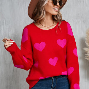 Angel Wings Heart Round Neck Dropped Shoulder Sweater