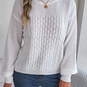 Cable-Knit Round Neck Long Sleeve Sweater