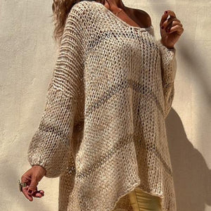 Openwork V-Neck Long Sleeve Sweater