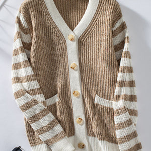 Striped Button Up Long Sleeve Cardigan