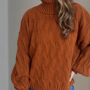 Cable-Knit Turtleneck Long Sleeve Sweater