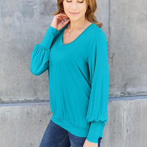 Basic Bae Full Size V-Neck Lantern Sleeve Top