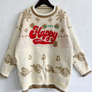 HAPPY Round Neck Long Sleeve Sweater