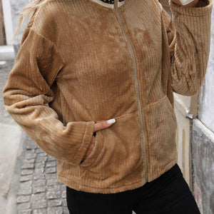 Perfee Pocketed Zip Up Collared Neck Long Sleeve Jacket