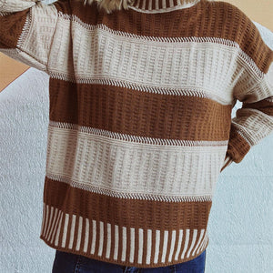 Contrast Round Neck Long Sleeve Sweater