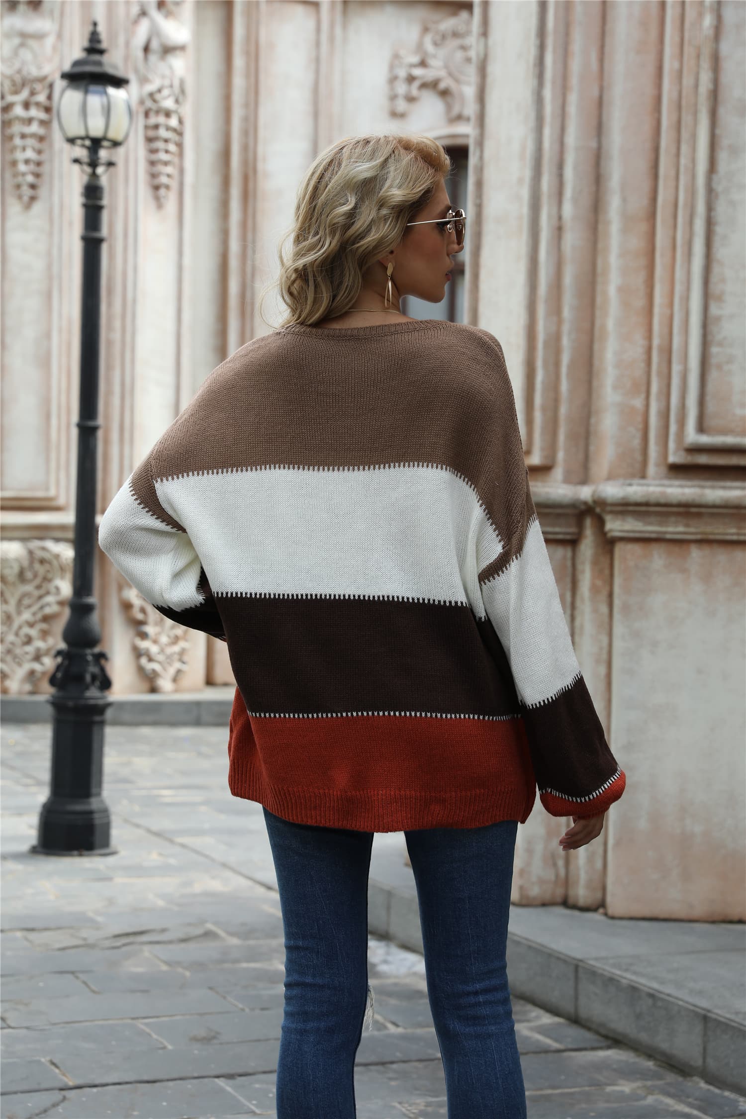 Angel Wings Color Block Round Neck Sweater