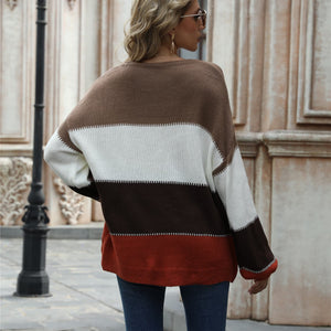 Angel Wings Color Block Round Neck Sweater