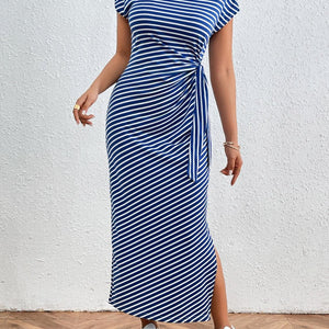 Honey Tied Striped Round Neck Short Sleeve Tee Dress