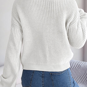 Cable-Knit Round Neck Drop Shoulder Sweater