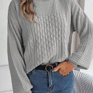 Cable-Knit Round Neck Long Sleeve Sweater