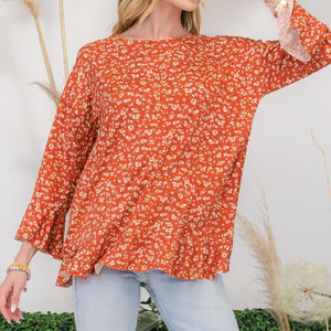 Celeste Full Size Floral Ruffle Detail Top