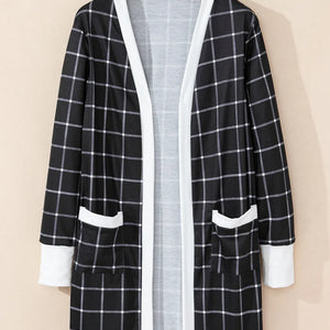 Plaid Open Front Long Sleeve Cover Up