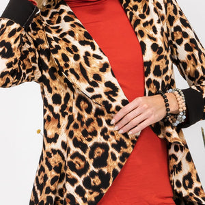 Celeste Full Size Leopard Open Front Long Sleeve Blazer