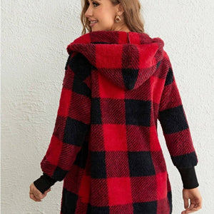 Plaid Long Sleeve Hooded Coat