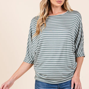 BOMBOM Striped Boat Neck Dolman Sleeve Top