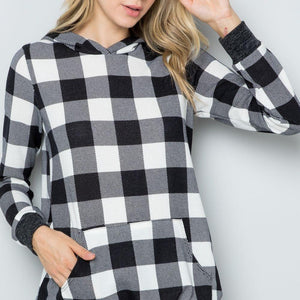 Celeste Full Size Contrast Plaid Long Sleeve Hoodie