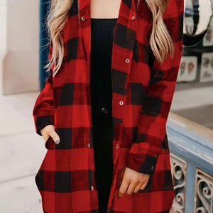 Plaid Collared Neck Snap Down Long Sleeve Jacket