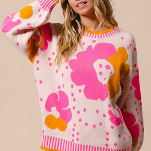 BiBi Flower Pattern Contrast Sweater