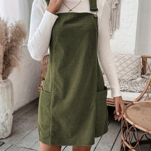 Pocketed Wide Strap Overall Dress