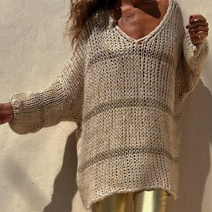 Openwork V-Neck Long Sleeve Sweater