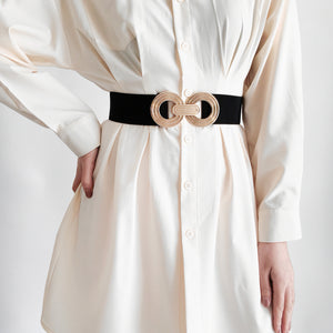 Geometric Buckle Elastic Wide Belt