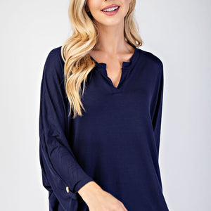 Celeste Full Size Notched Three-Quarter Sleeve Blouse