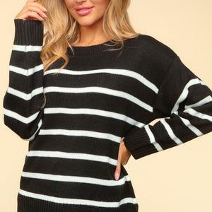 Haptics Full Size Striped Contrast Side Slit Sweater