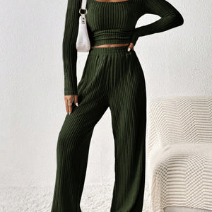 Honey Scoop Neck Long Sleeve Top and Pants Set