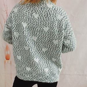 Heart Heathered Turtleneck Drop Shoulder Sweater