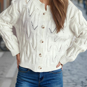 Openwork Round Neck Long Sleeve Cardigan