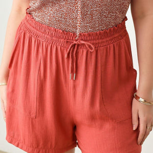 Zenobia Plus Size Drawstring Elastic Waist Shorts with Pockets