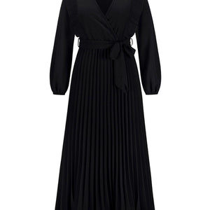 Pleated Surplice Tie Waist Maxi Dress