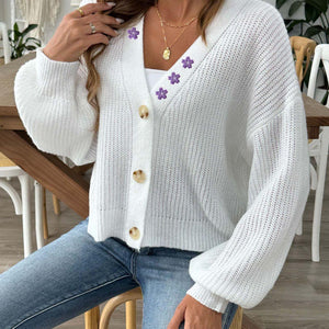 V-Neck Button Up Long Sleeve Cardigan