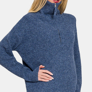 Zenana Half Zip Long Sleeve Sweater