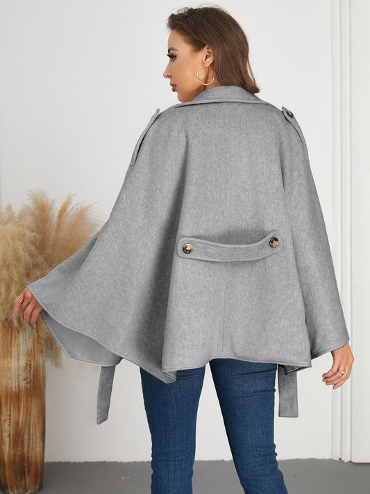 Double-Breasted Tie Waist Poncho