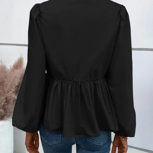 Ivy Lane Peplum Tied Long Sleeve Blouse