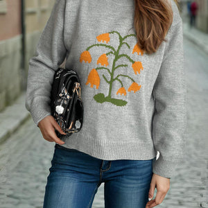 Plant Round Neck Long Sleeve Sweater