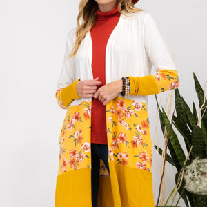 Celeste Full Size Floral Color Block Open Front Cardigan