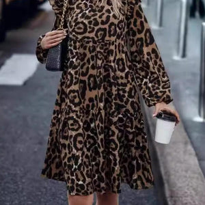 Ruffled Leopard Mock Neck Long Sleeve Mini Dress