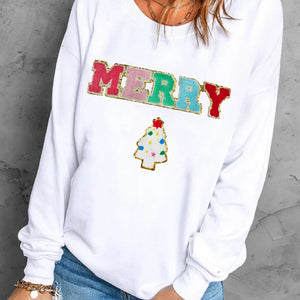 MERRY Round Neck Long Sleeve Sweatshirt