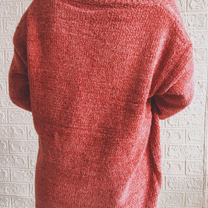 Notched Dropped Shoulder Long Sleeve Sweater