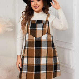 Honey Plus Size Plaid Wide Strap Overall Dress