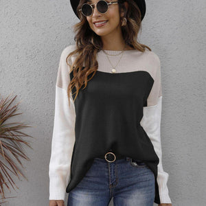 Color Block Round Neck Sweater