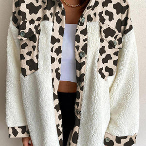 Fuzzy Button Up Long Sleeve Jacket