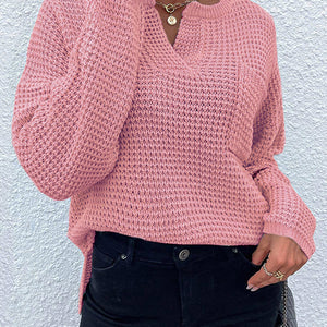 Notched Long Sleeve Sweater