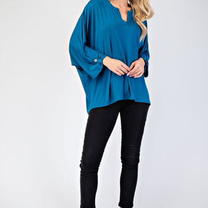 Celeste Full Size Notched Three-Quarter Sleeve Blouse