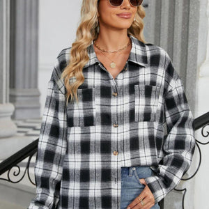 Plaid Collared Neck Long Sleeve Shirt