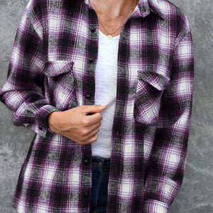 Full Size Plaid Collared Neck Long Sleeve Shirt